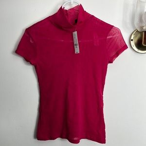 Hot pink mesh mock neck shirt